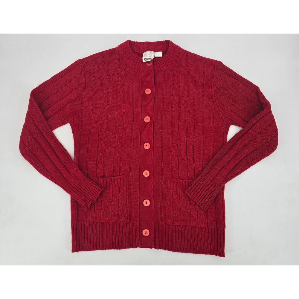 Vintage Montgomery Ward Red Cable Knit‎ Cardigan Classic Americana Cottagecore L